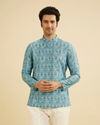 Turquoise Blue Buta Printed Short Kurta